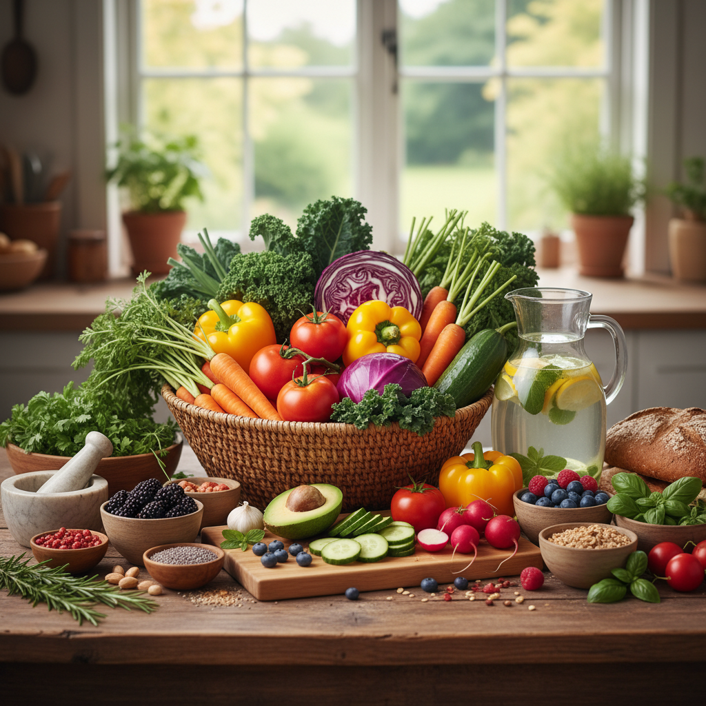 Makanan alami dan segar di atas meja